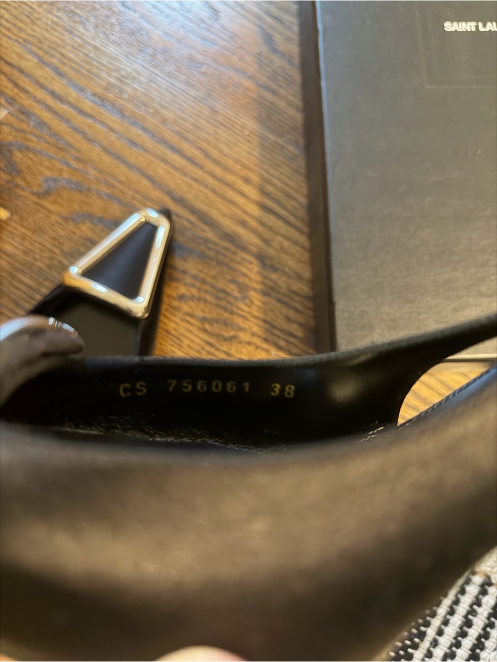 Saint Laurent Black Pointed Slingback Pumps with Silver Trim - Picture 10 of 15